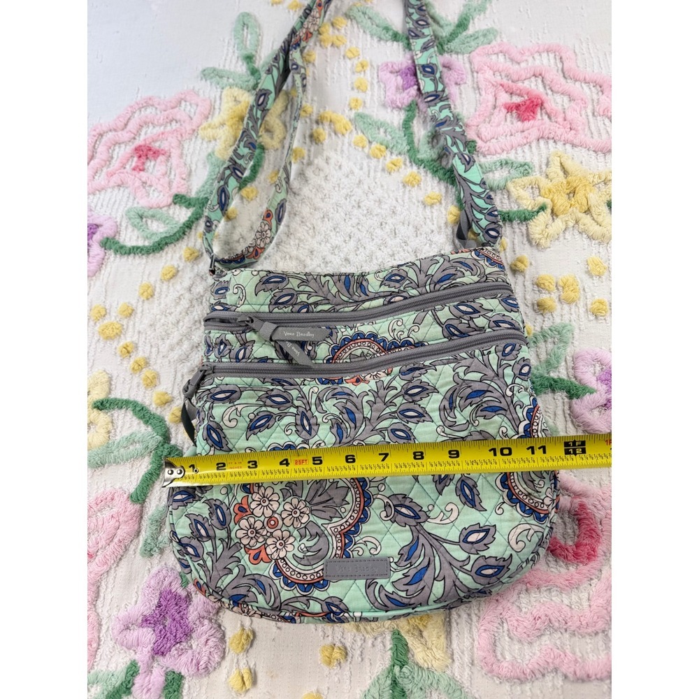 Vera Bradley Quilted Crossbody Bag Mint Paisley Blue Gray Orange Floral Zip - Picture 5 of 10